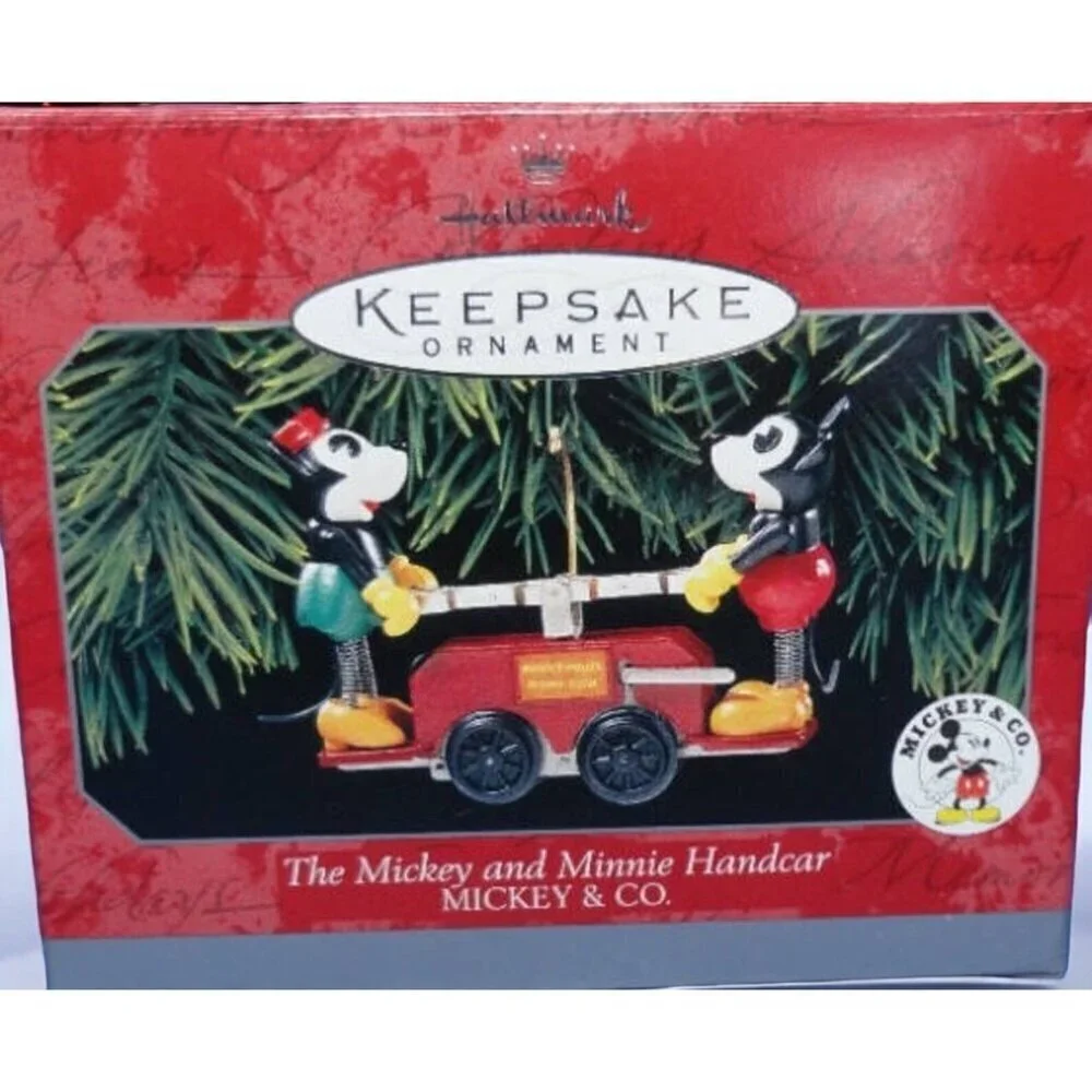 Vintage 1998 Hallmark Ornament Mickey Minnie Handcar 25 Anniversary Collectible